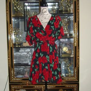 ASOS CLUB L ROSE PRINT FAUX WRAP DRESS US6 UK10